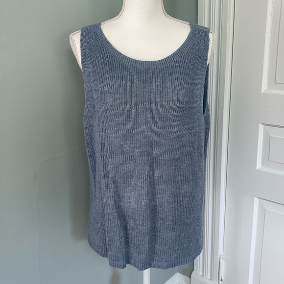 Eileen Fisher Blue ORGANIC LINEN MELANGE SHELL Ribbed blue Small - Picture 1 of 7